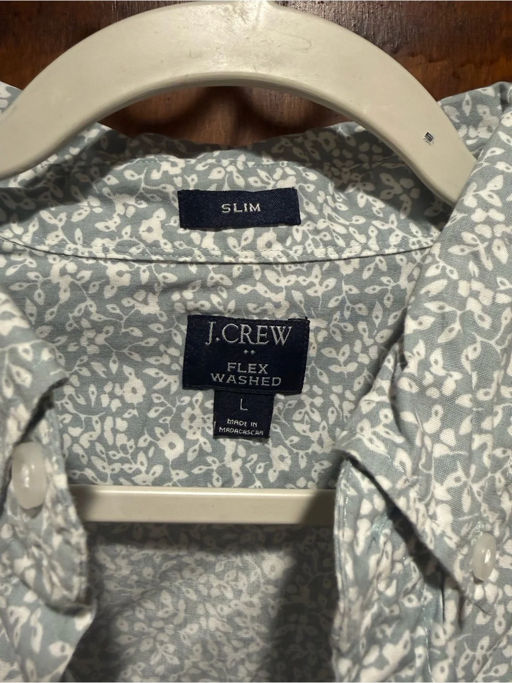 J. Crew Men’s Short-Sleeve Floral Button-Down Shirt - Light Green and White